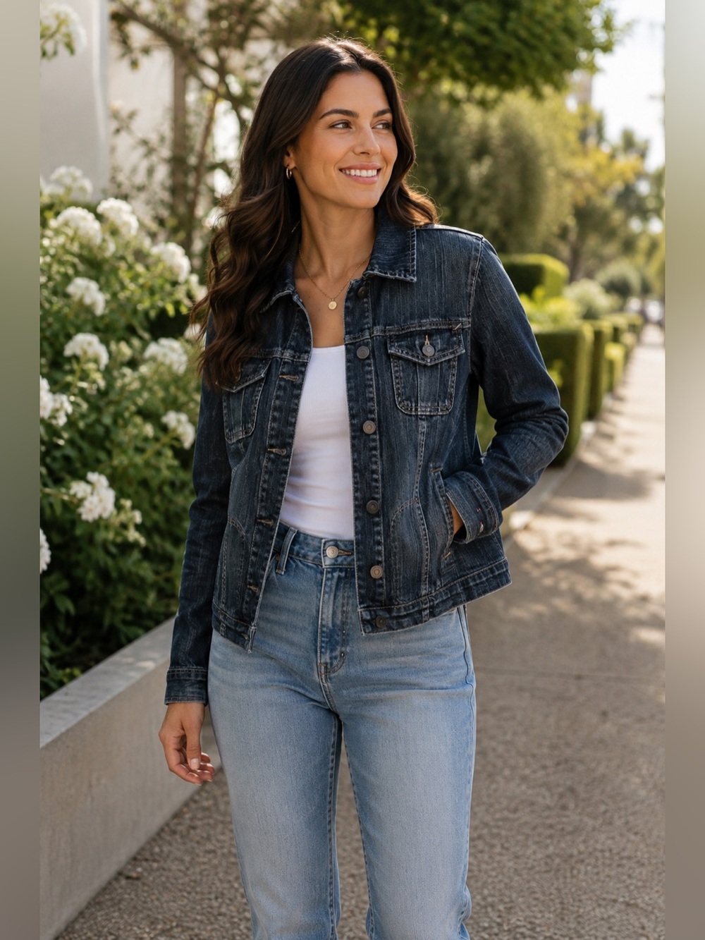 Tommy Hilfiger Dark Wash Denim Jacket Women’s Medium Fitted Button Front